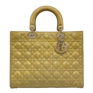 Auth DIOR/ChristianDior Lady Dior Large Bag - Beige Patent Leather Handbag